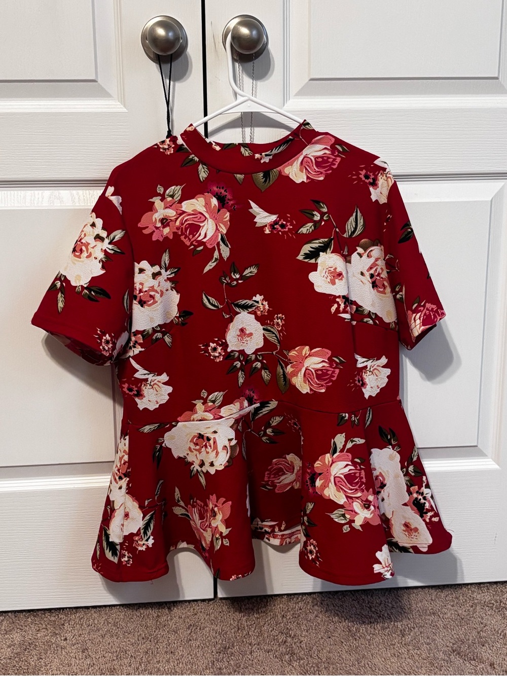 SHEIN Red Floral Peplum Top